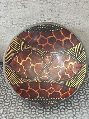 Wood Decorative Bowl Handcrafted - Brown & Tan, Lightweight, EC